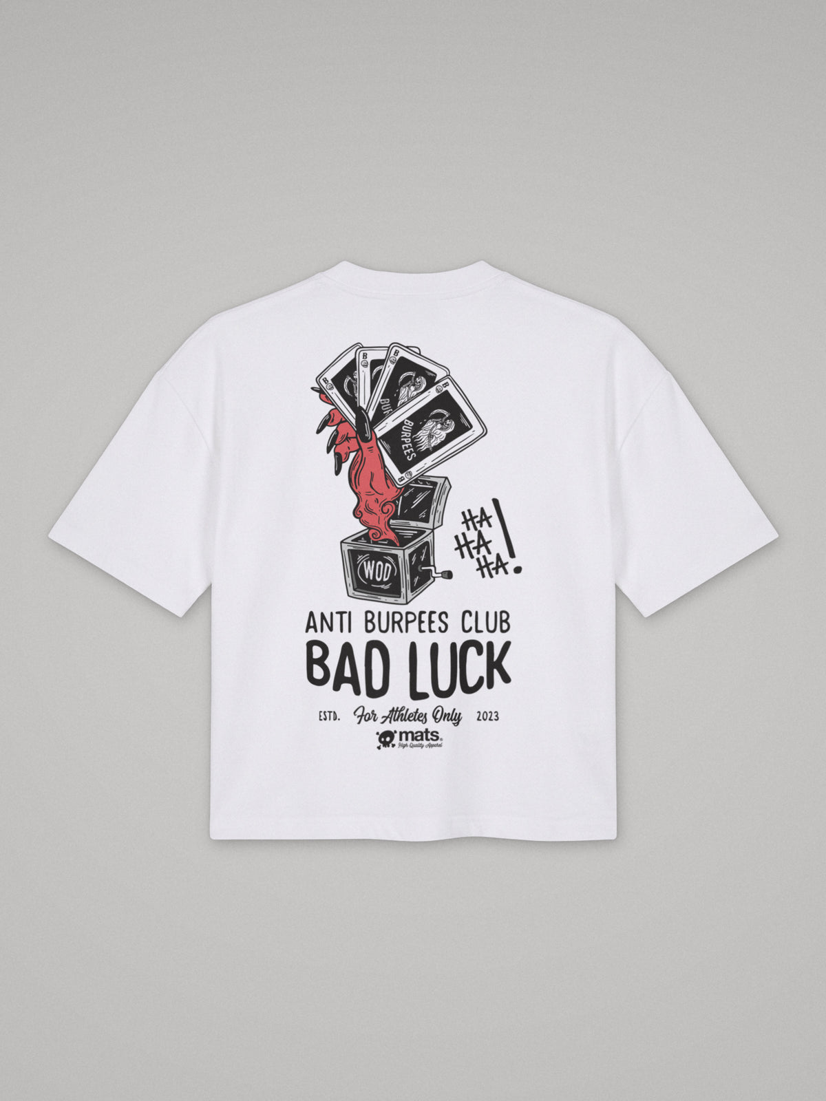 Anti Burpees Club - Bad Luck - Boxy Fit · Blanco · plano · espalda