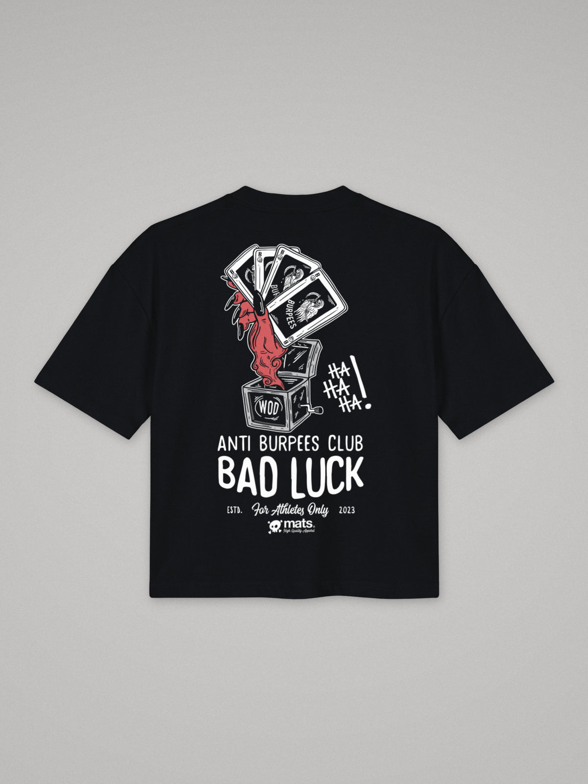 Anti Burpees Club - Bad Luck - Boxy Fit · Negro · plano · espalda