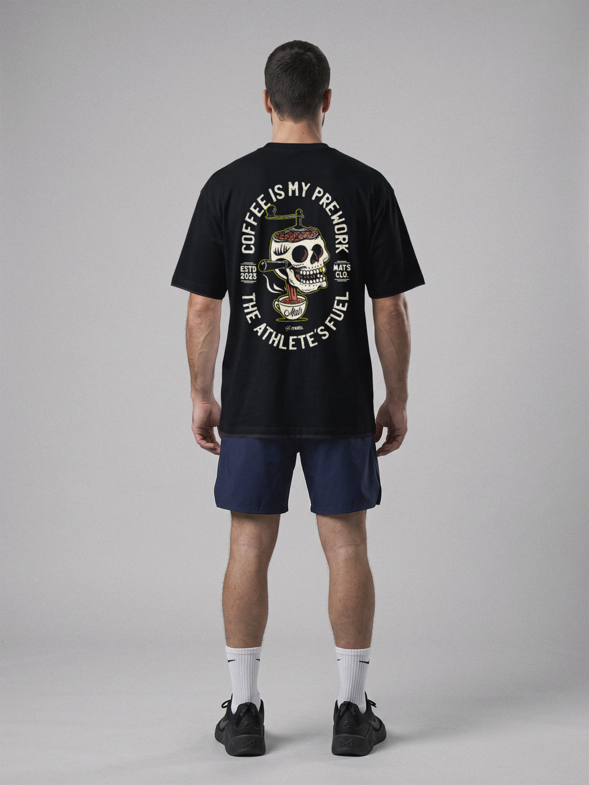 Coffee Is My Prework - Oversize · Negro · modelo chico · espalda